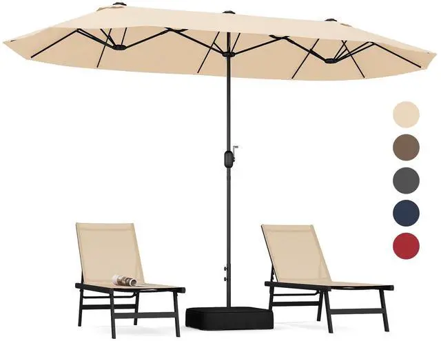 Alt view image 4 of 7 - SlickBlue 13 Feet Double-Sided Patio Twin Table Umbrella with Crank Handle-Beige