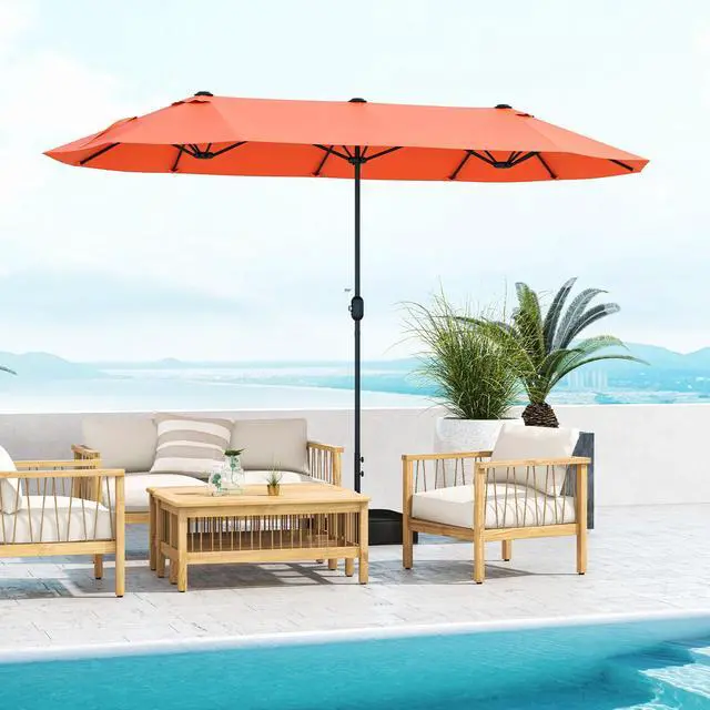 Alt view image 2 of 7 - SlickBlue 13 Feet Double-Sided Patio Twin Table Umbrella with Crank Handle-Orange