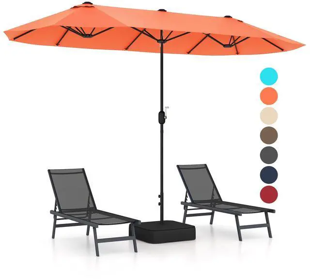 Alt view image 4 of 7 - SlickBlue 13 Feet Double-Sided Patio Twin Table Umbrella with Crank Handle-Orange