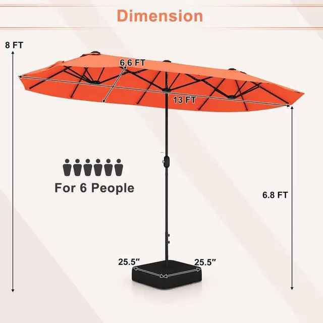 Alt view image 5 of 7 - SlickBlue 13 Feet Double-Sided Patio Twin Table Umbrella with Crank Handle-Orange