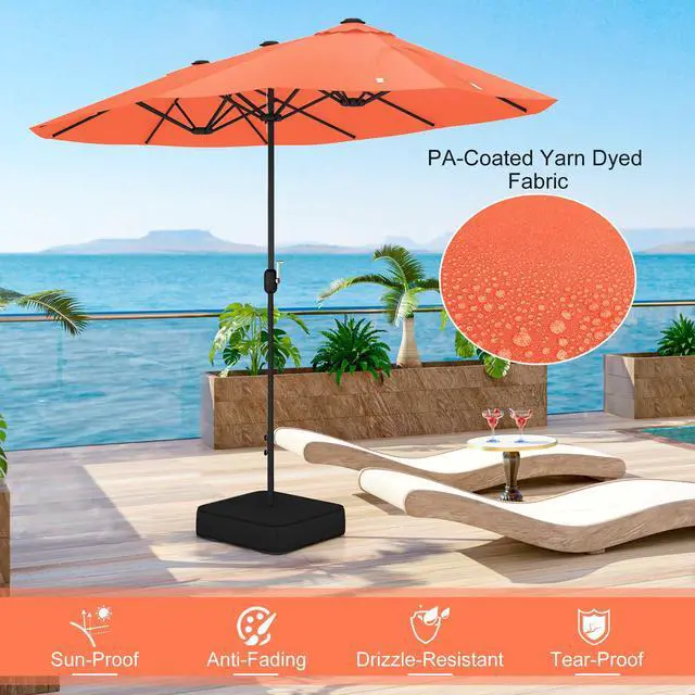 Alt view image 6 of 7 - SlickBlue 13 Feet Double-Sided Patio Twin Table Umbrella with Crank Handle-Orange
