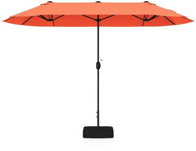 Alt view image 3 of 7 - SlickBlue 13 Feet Double-Sided Patio Twin Table Umbrella with Crank Handle-Orange
