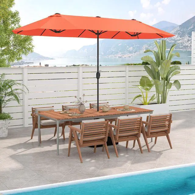 Alt view image 7 of 7 - SlickBlue 13 Feet Double-Sided Patio Twin Table Umbrella with Crank Handle-Orange
