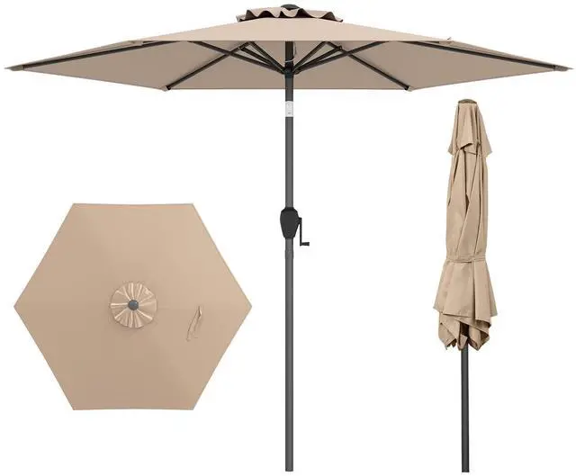 Alt view image 3 of 7 - SlickBlue 7.5 feet Outdoor Patio Heavy Duty Market Umbrella with Push Button Tilt-Tan