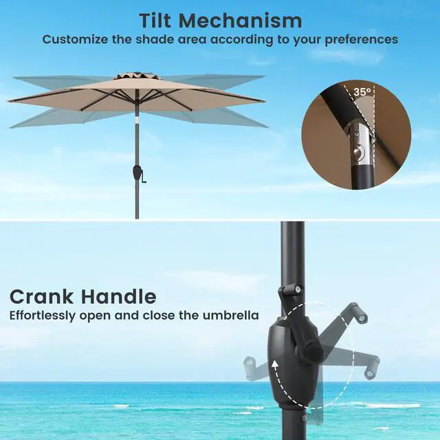Alt view image 7 of 7 - SlickBlue 7.5 feet Outdoor Patio Heavy Duty Market Umbrella with Push Button Tilt-Tan