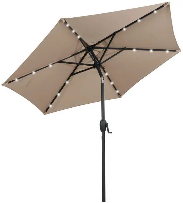 Alt view image 4 of 7 - SlickBlue 7.5 Feet Solar Powered Patio Umbrella with LED Lights and Crank Handle-Tan