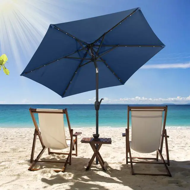 Alt view image 2 of 7 - SlickBlue 7.5 Feet Solar Powered Patio Umbrella with LED Lights and Crank Handle-Navy