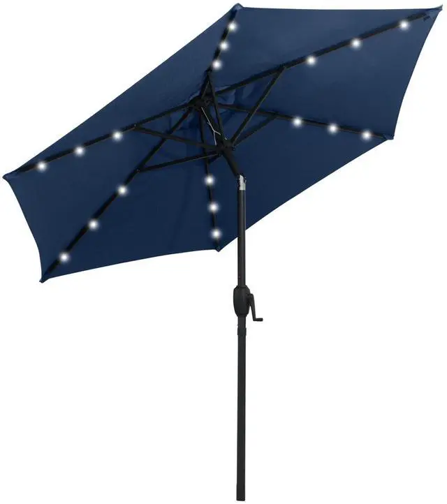 Alt view image 4 of 7 - SlickBlue 7.5 Feet Solar Powered Patio Umbrella with LED Lights and Crank Handle-Navy