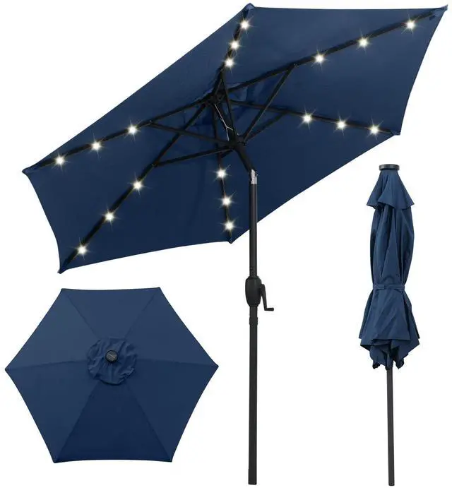 Alt view image 3 of 7 - SlickBlue 7.5 Feet Solar Powered Patio Umbrella with LED Lights and Crank Handle-Navy