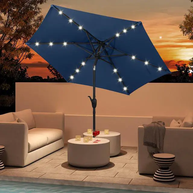 Alt view image 6 of 7 - SlickBlue 7.5 Feet Solar Powered Patio Umbrella with LED Lights and Crank Handle-Navy