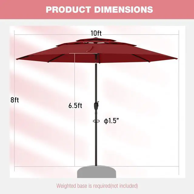 Alt view image 5 of 7 - SlickBlue 10 ft 3-tier Vented Patio Umbrella with Push Button Tilt-Red