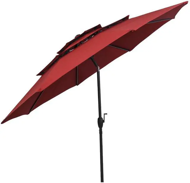 Alt view image 4 of 7 - SlickBlue 10 ft 3-tier Vented Patio Umbrella with Push Button Tilt-Red