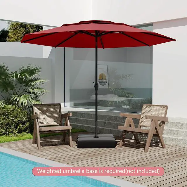 Alt view image 2 of 7 - SlickBlue 10 ft 3-tier Vented Patio Umbrella with Push Button Tilt-Red