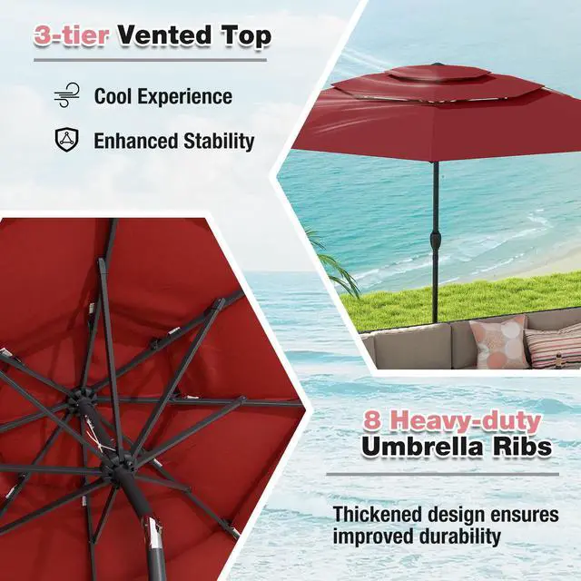 Alt view image 6 of 7 - SlickBlue 10 ft 3-tier Vented Patio Umbrella with Push Button Tilt-Red