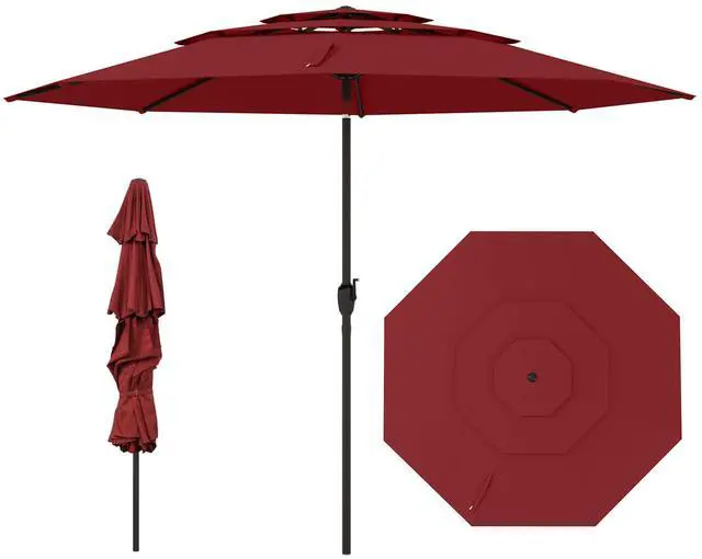 Alt view image 3 of 7 - SlickBlue 10 ft 3-tier Vented Patio Umbrella with Push Button Tilt-Red
