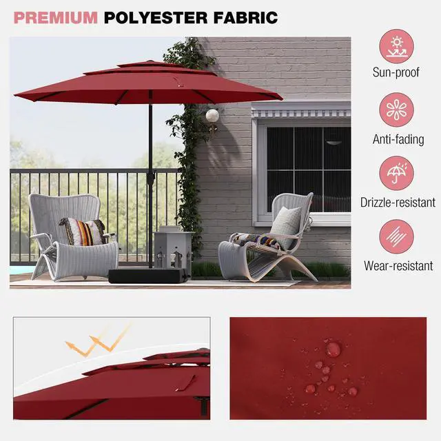 Alt view image 7 of 7 - SlickBlue 10 ft 3-tier Vented Patio Umbrella with Push Button Tilt-Red