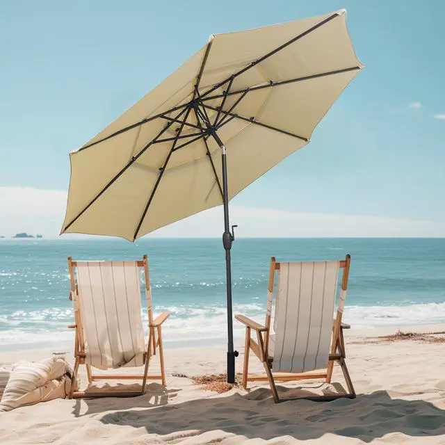 Main image of SlickBlue 10 ft 3-tier Vented Patio Umbrella with Push Button Tilt-Beige