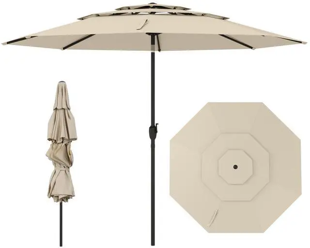 Alt view image 3 of 7 - SlickBlue 10 ft 3-tier Vented Patio Umbrella with Push Button Tilt-Beige
