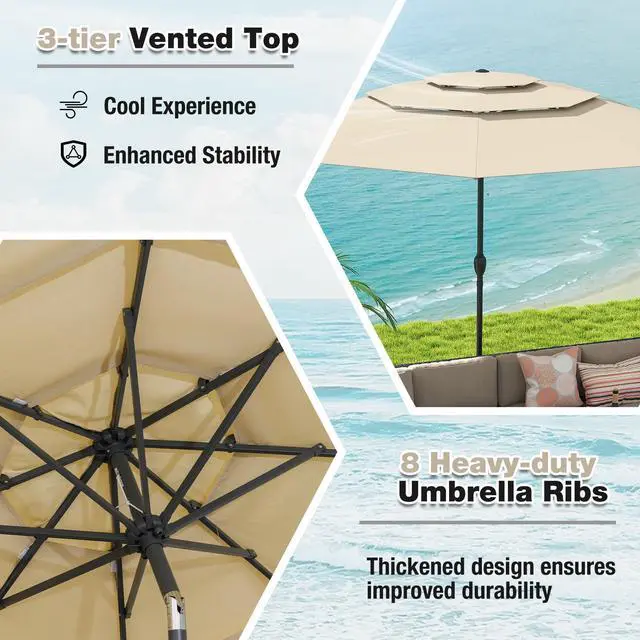 Alt view image 7 of 7 - SlickBlue 10 ft 3-tier Vented Patio Umbrella with Push Button Tilt-Beige