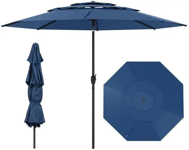 Alt view image 3 of 7 - SlickBlue 10 ft 3-tier Vented Patio Umbrella with Push Button Tilt-Navy