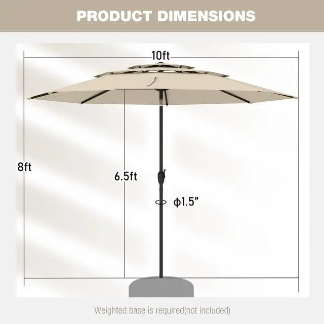 Alt view image 5 of 7 - SlickBlue 10 ft 3-tier Vented Patio Umbrella with Push Button Tilt-Beige