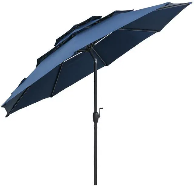 Alt view image 4 of 7 - SlickBlue 10 ft 3-tier Vented Patio Umbrella with Push Button Tilt-Navy