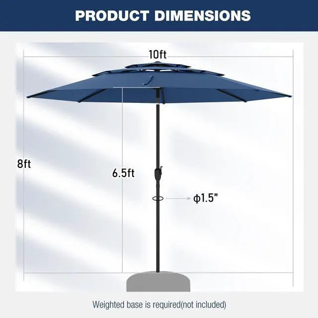 Alt view image 5 of 7 - SlickBlue 10 ft 3-tier Vented Patio Umbrella with Push Button Tilt-Navy