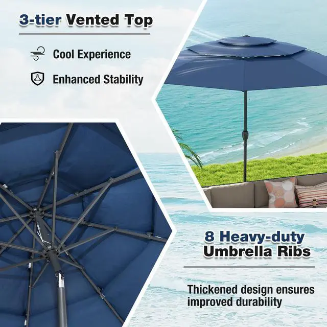 Alt view image 7 of 7 - SlickBlue 10 ft 3-tier Vented Patio Umbrella with Push Button Tilt-Navy