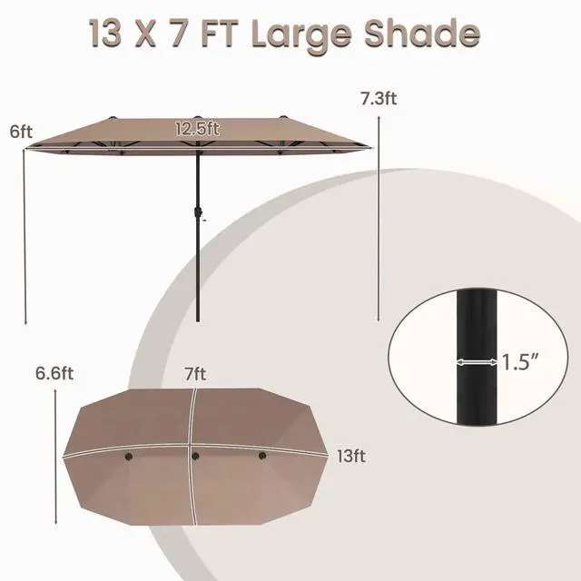 Alt view image 5 of 7 - SlickBlue 13 FT Large Patio Umbrella Outdoor Double-Sided Table Market Umbrella with Crank Handle-Coffee