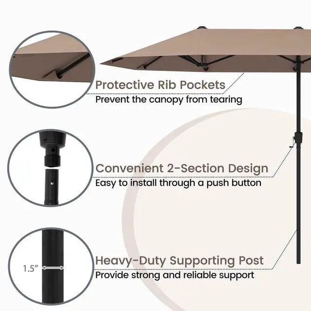 Alt view image 7 of 7 - SlickBlue 13 FT Large Patio Umbrella Outdoor Double-Sided Table Market Umbrella with Crank Handle-Coffee