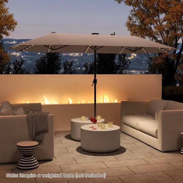 Alt view image 2 of 7 - SlickBlue 13 FT Large Patio Umbrella with LED Solar Lights and Crank Handle-Coffee