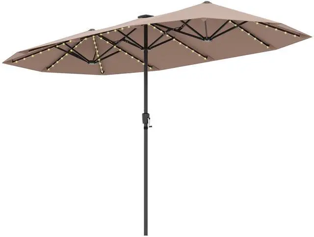 Alt view image 3 of 7 - SlickBlue 13 FT Large Patio Umbrella with LED Solar Lights and Crank Handle-Coffee