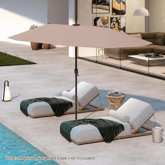 Alt view image 6 of 7 - SlickBlue 13 FT Large Patio Umbrella with LED Solar Lights and Crank Handle-Coffee