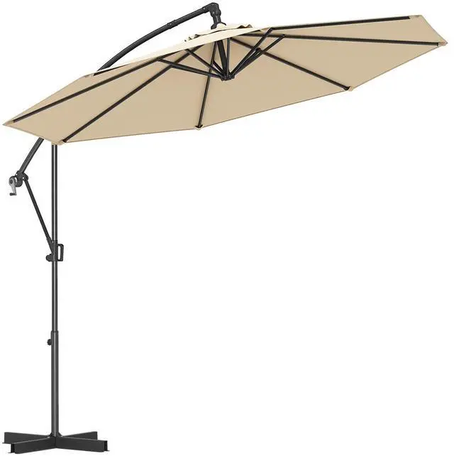 Alt view image 3 of 7 - SlickBlue 10 Feet Offset Hanging Umbrella with Base and Infinite Tilt-Beige