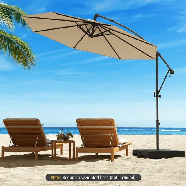 Alt view image 2 of 7 - SlickBlue 10 Feet Offset Hanging Umbrella with Base and Infinite Tilt-Beige