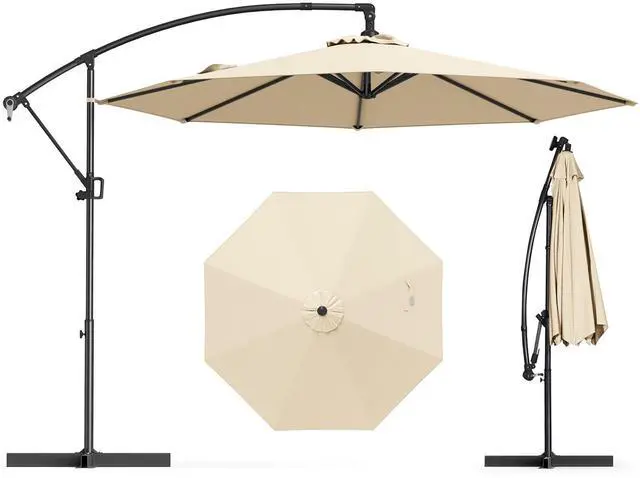 Alt view image 4 of 7 - SlickBlue 10 Feet Offset Hanging Umbrella with Base and Infinite Tilt-Beige