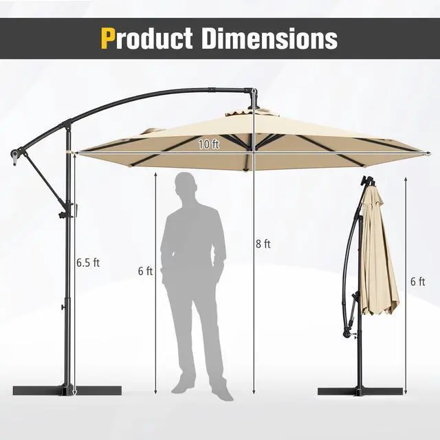 Alt view image 5 of 7 - SlickBlue 10 Feet Offset Hanging Umbrella with Base and Infinite Tilt-Beige