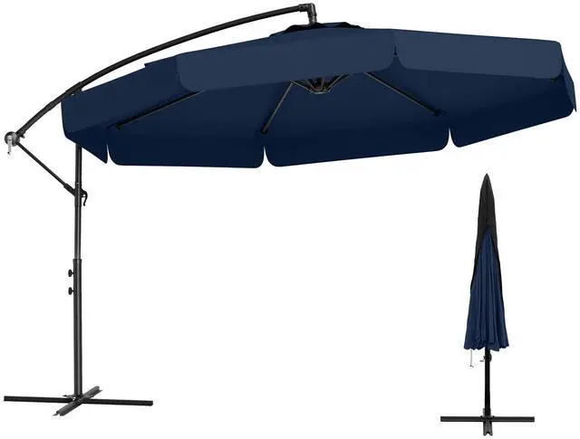 Alt view image 3 of 7 - SlickBlue 10 Feet Patio Cantilever Umbrella with Cover Tilt Adjustment and Ruffled Edge-Navy