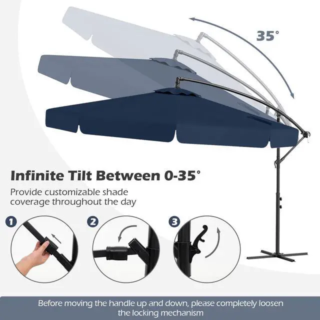 Alt view image 6 of 7 - SlickBlue 10 Feet Patio Cantilever Umbrella with Cover Tilt Adjustment and Ruffled Edge-Navy