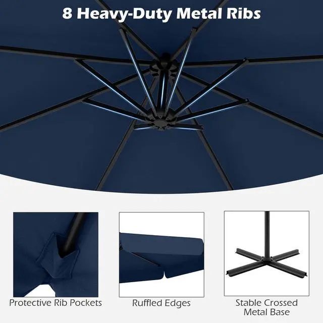 Alt view image 7 of 7 - SlickBlue 10 Feet Patio Cantilever Umbrella with Cover Tilt Adjustment and Ruffled Edge-Navy