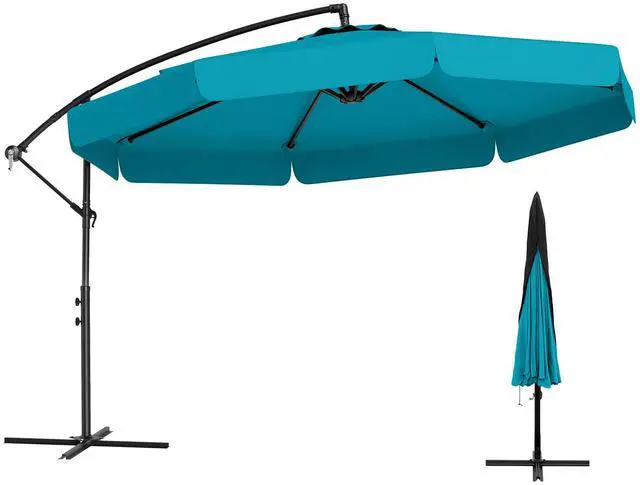 Alt view image 3 of 7 - SlickBlue 10 Feet Patio Cantilever Umbrella with Cover Tilt Adjustment and Ruffled Edge-Turquoise