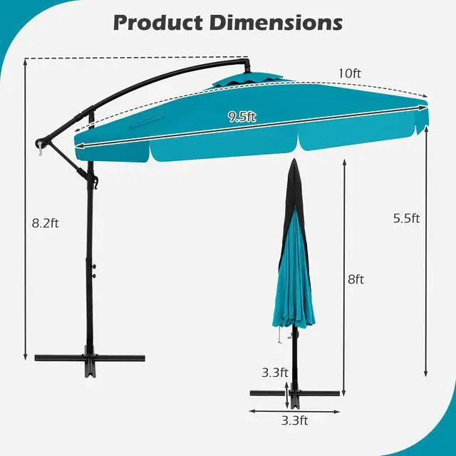 Alt view image 4 of 7 - SlickBlue 10 Feet Patio Cantilever Umbrella with Cover Tilt Adjustment and Ruffled Edge-Turquoise