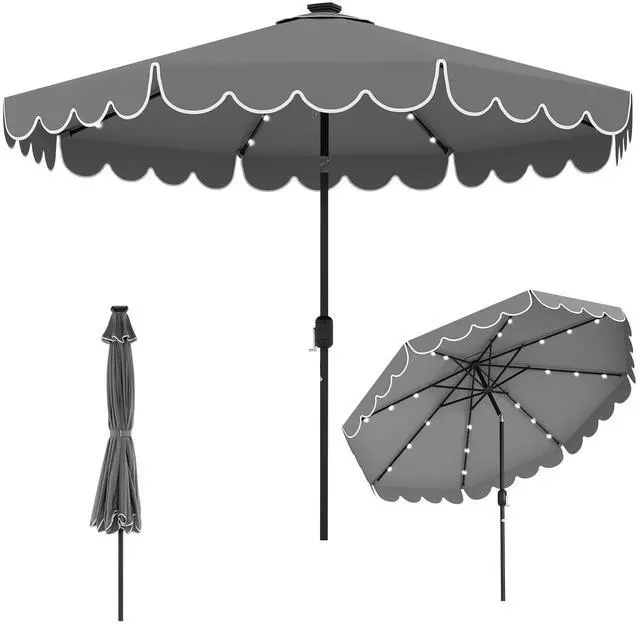 Alt view image 3 of 7 - SlickBlue 10 Feet Solar Patio Umbrella with 24 LED Lights-Grey