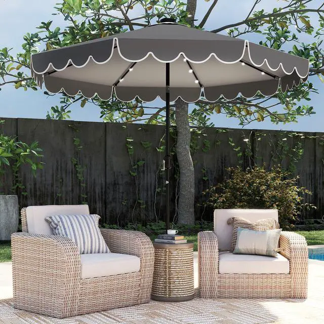 Main image of SlickBlue 10 Feet Solar Patio Umbrella with 24 LED Lights-Grey