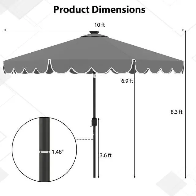 Alt view image 5 of 7 - SlickBlue 10 Feet Solar Patio Umbrella with 24 LED Lights-Grey