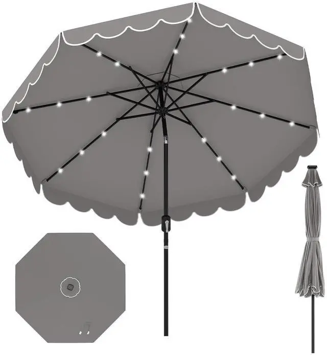 Alt view image 4 of 7 - SlickBlue 9.3 FT Solar Patio Umbrella with 24 LED Lights Vented Top and Ruffles-Grey