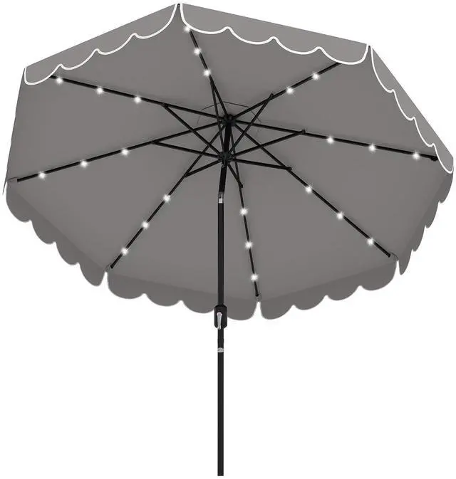 Alt view image 3 of 7 - SlickBlue 9.3 FT Solar Patio Umbrella with 24 LED Lights Vented Top and Ruffles-Grey