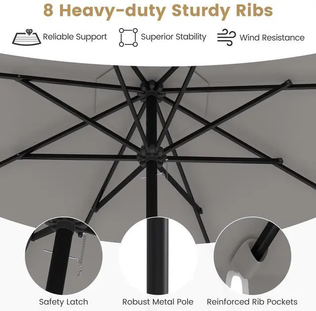 Alt view image 7 of 7 - SlickBlue 9.3 FT Solar Patio Umbrella with 24 LED Lights Vented Top and Ruffles-Grey