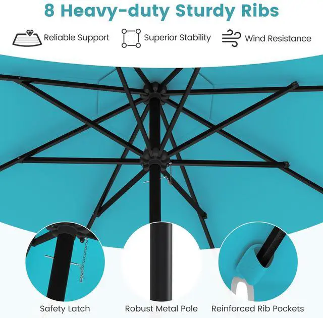 Alt view image 7 of 7 - SlickBlue 9.3 Feet Solar Patio Umbrella with 24 LED Lights Vented Top and Ruffles-Turquoise