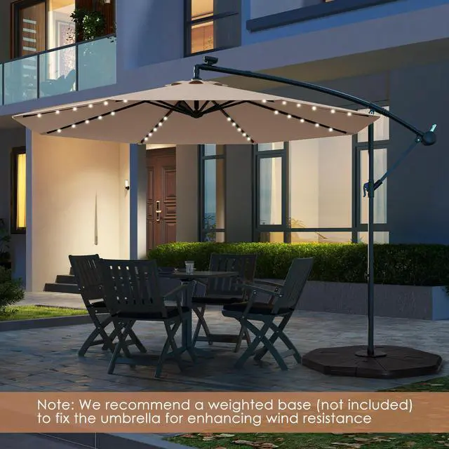 Alt view image 2 of 7 - SlickBlue 10 Feet Solar Offset Hanging Umbrella with 40 Lamp Beads and Solar Panel-Tan